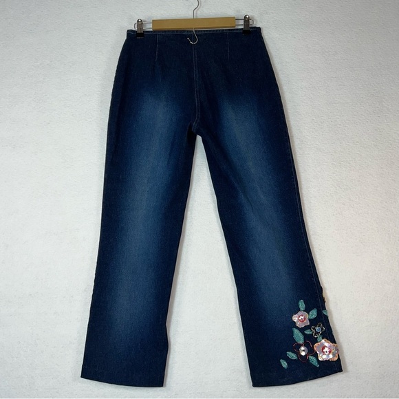 Basix II Women’s Straight Leg Jeans Embellished Floral Sequin Appliqué size 8 - Picture 10 of 13